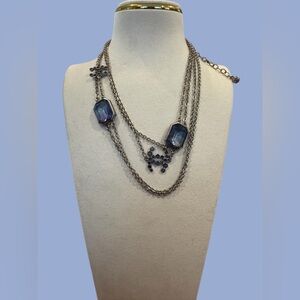 Chanel Multi-Strand Long Necklace With Blue Iridescent Crystal Stones